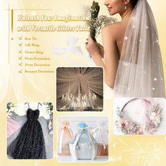Glitter Tulle Fabric, 1 Yard X 60 Inch Wide Tulle Bolt Beige Tulle Netting with