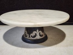 GG Gracious Goods Inlaid Metal Cake Stand with Marble Top