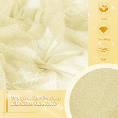 Glitter Tulle Fabric, 1 Yard X 60 Inch Wide Tulle Bolt Beige Tulle Netting with
