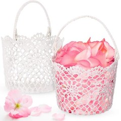 2 Pieces Flower Girl Basket for Wedding Small White Basket with Handle for We…