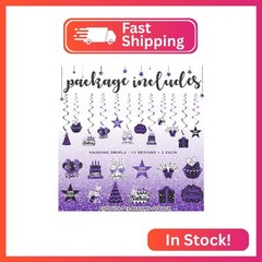Black and Purple Happy Birthday Hanging Swirl Decorations – 48PCS Ceiling Swirls