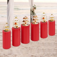 6Pcs Cylinder Pedestal Stands, Metal Display Stands For Wedding Birthday Decor
