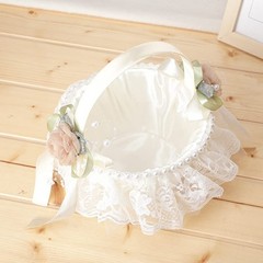 2 PCS White Wedding Flower Girl Baskets Cute Handle Wedding Decoration