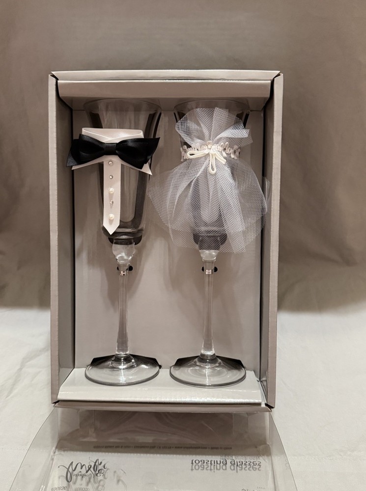 Studio His & Hers Wedding Toasting Glasses Set of 2 Clear/Black/White Hand Wash