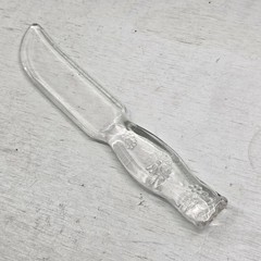 Vintage Depression Glass Clear Fruit & Cake Knife 8.75″ Floral Embossed Handle