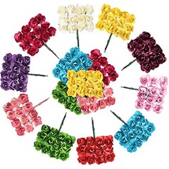 132 Pcs Artificial Mini Rose Fake Mixed Color Paper Flower Handmade – Small