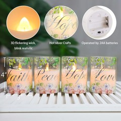Pink Flameless Pillar Candles, Glass Led Candles Battery Floral & Terms