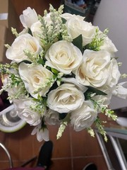 White Silk Rose Bridal Bouquet Handmade Artificial Wedding Flowers Bride Decor