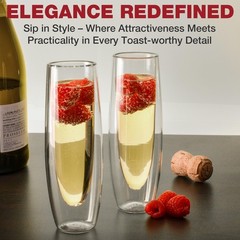 Eparé Double Wall Stemless Champagne 2 Count (Pack of 1), Clear – Set 2
