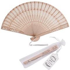 50 Sets Wooden Hand Fan Wood Handheld Folding Fans with Organza Bags and Thank