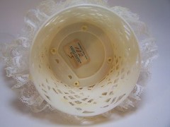 Wedding Cake Topper Bride Groom Yellow Brown Hair Vintage White Lace Plastic