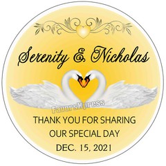 GOLD YELLOW WEDDING FAVOR STICKERS THANK YOU LABELS BRIDAL SWANS