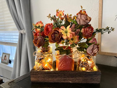 3 Pc Mason Jar Centerpiece Set w/ Wood Tray LED Light Farmhouse Table Decor Oran
