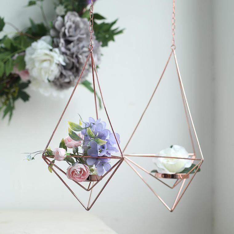 2 pcs Geometric Tealight Candle Holders Metal Lanterns Wedding Home Decorations
