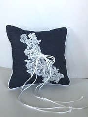 Western Wedding Blue Denim and White Lace Ring Pillow