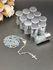 US 12 Lady Guadalupe Rosary Silver Cap Glass Jar Baby Shower Baptism Party Favor