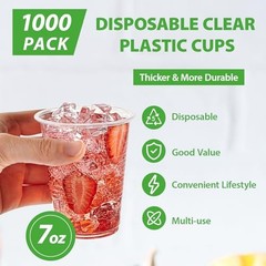 1000 PACK 7 oz Clear Plastic Cups, 7 Ounce Disposable Drinking 7 OZ-1000ct