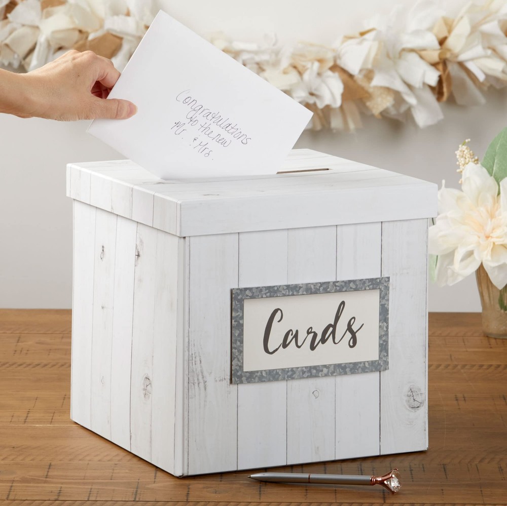 White Rustic Wood Gift/Wedding Card Box, Money Box, Farmhouse Decorations For…