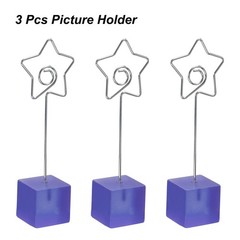 Resin Cube Base Picture Card Holder, 3 Pack Star Shape Note Holder, Purple