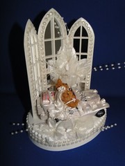 New Chapel Mirror Windows Wedding Caketop with Teddy Bear Couple White Car #192