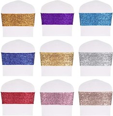 50 Pack Stretch Sequin Chair Sashes Bands Gold Wedding Party Chair Decoration 4x