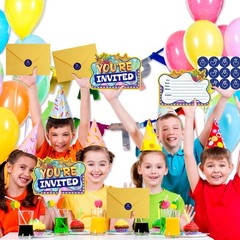 20Pcs Yellow Birthday Invitations- Yellow Invitations for Boys, Cartoon Greet…