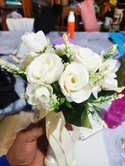 White Silk Rose Bridal Bouquet Handmade Artificial Wedding Flowers Bride Decor