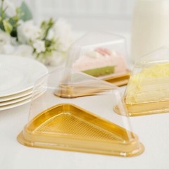 50 Gold Clear Triangle Cake Slice Boxes Plastic FAVOR HOLDERS Events Decorations