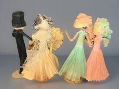 1920/30’s Wedding Party 5”Crepe Paper/Wire Cake Toppers Bride, Groom, Attendants