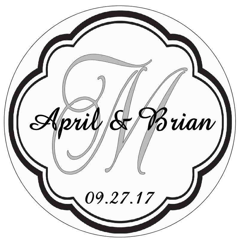 BLACK MONOGRAM WEDDING BRIDAL SHOWER TAGS LABELS STICKERS FOR YOUR FAVORS ~