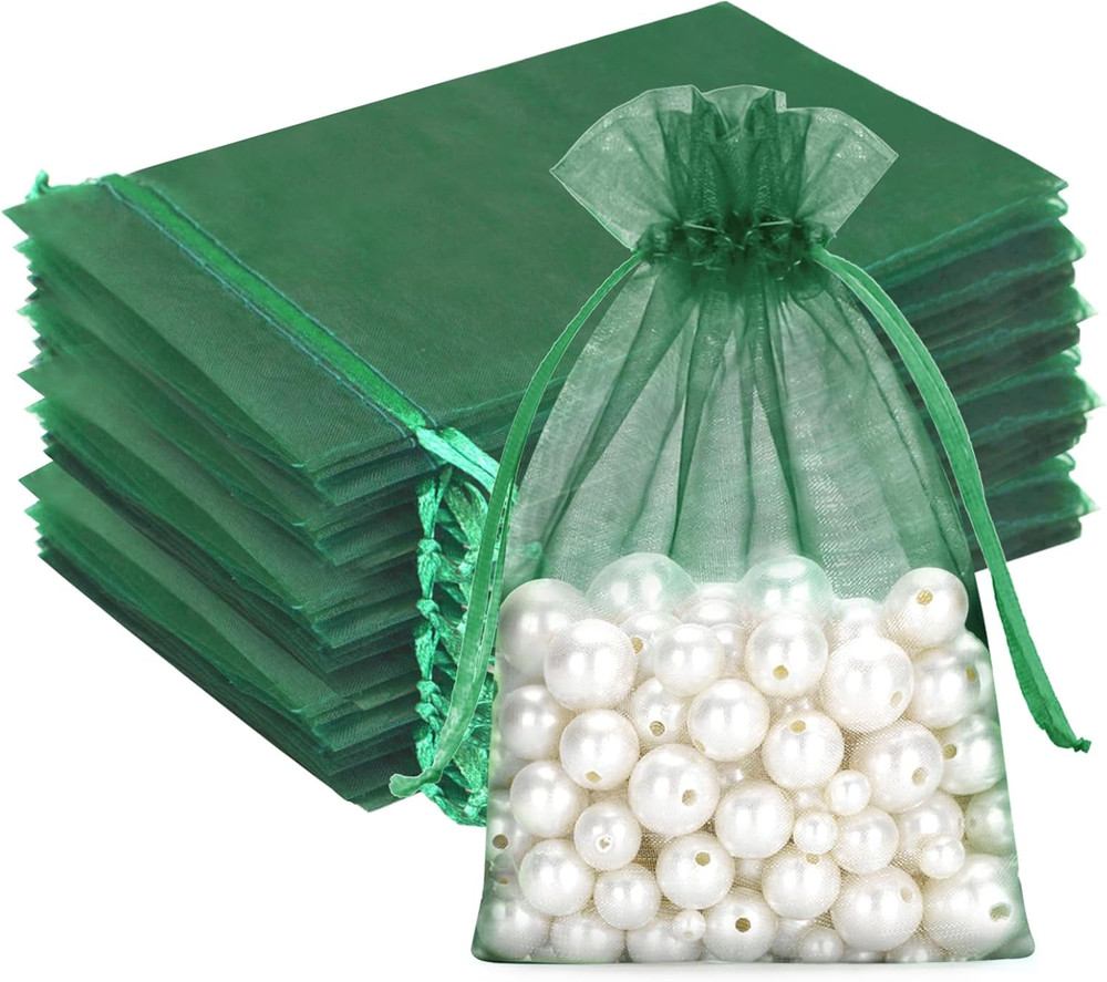 25PCS Dark Green Organza Bags 5×7 inches – Sheer Mesh Jewelry Pouches, Organza G
