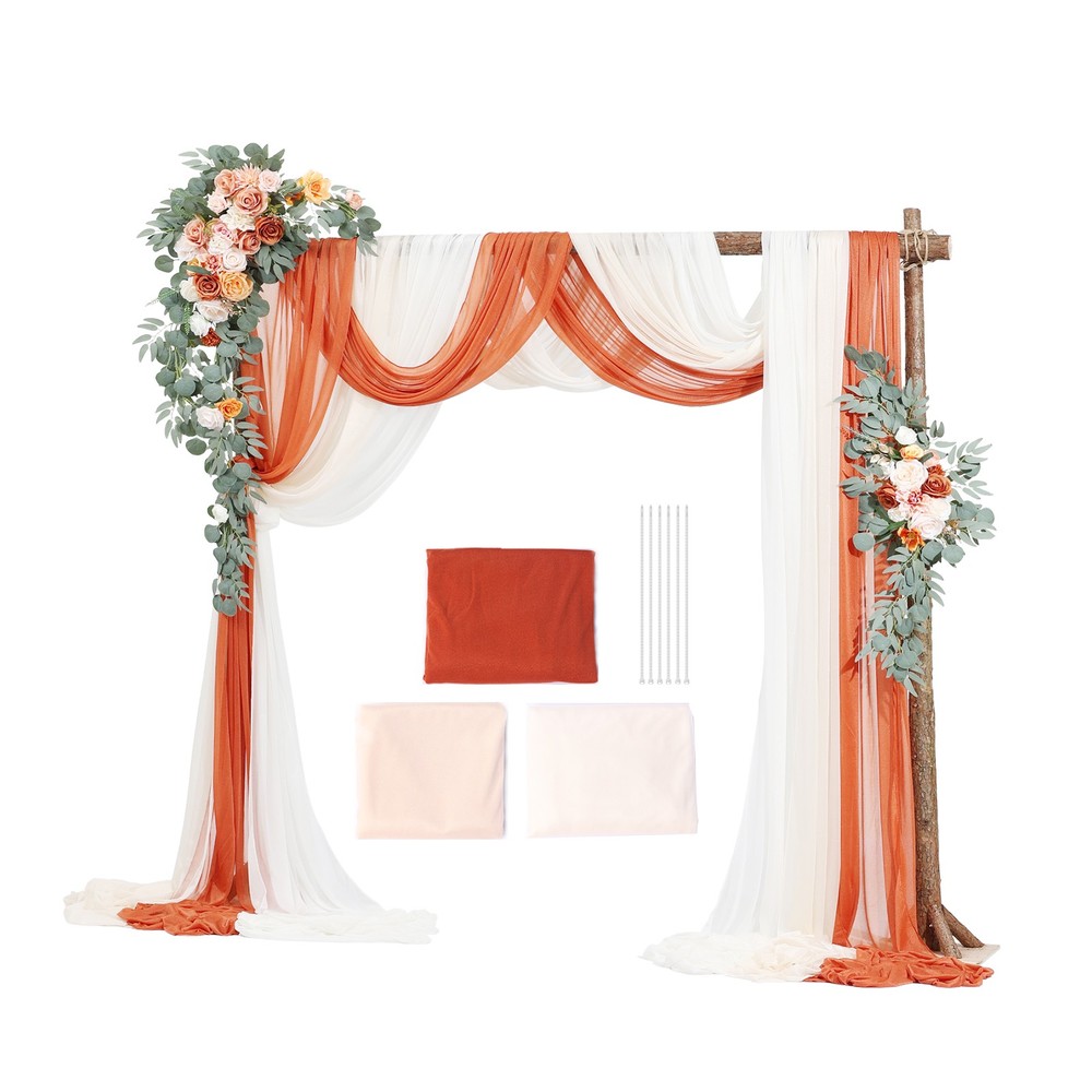Uimoso Artificial Wedding Arch Flowers Kit Orange With 2Pcs Flowers 3Pcs Drapes