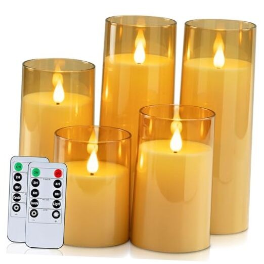 Flickering Flameless Candles, Battery Operated Acrylic LED Pillar Amber