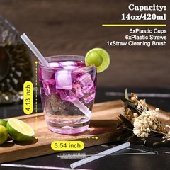 6 Pcs Plastic Drinking Tumblers of 14 oz, Acrylic Drinking Glasses 14 oz-6 pcs