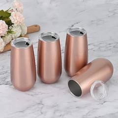 12 Pack Stemless Insulated Flute Tumblers, 6 Oz Unbreakable Rose Gold Champag…