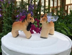 Horse Pony Cake Topper Bride Groom Love Wedding Engagement Wood Statue Farm Barn