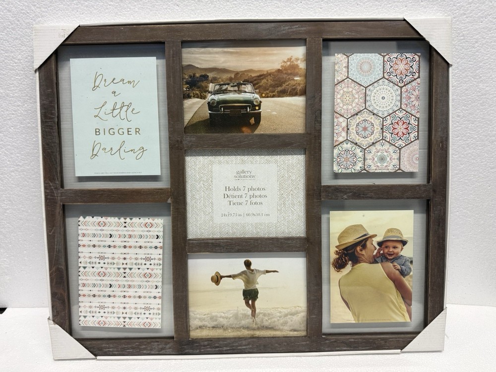 Gallery Solutions 7-Opening Collage Picture Frame 24×19.75 Dark Wood New