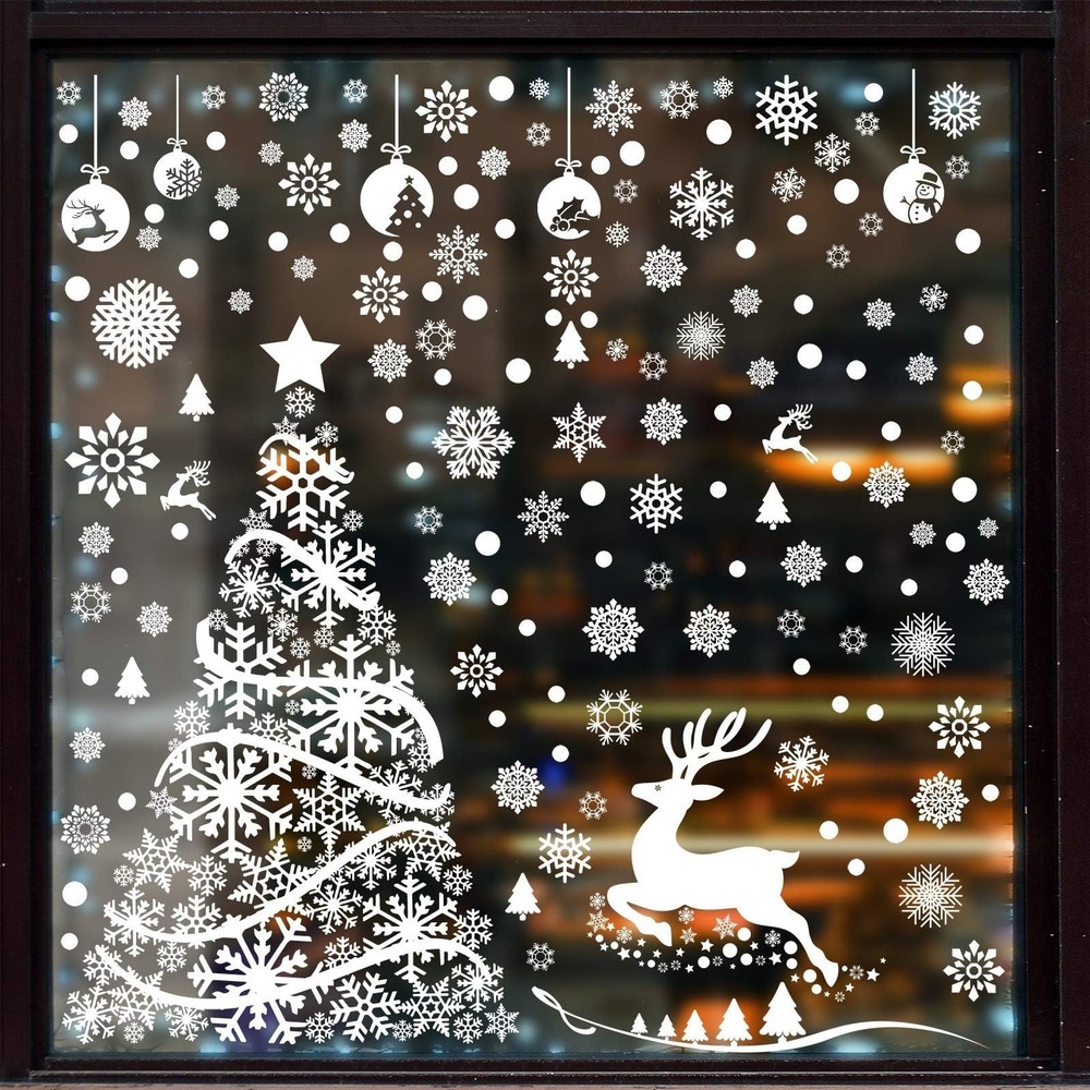 Aneco 270 Pieces Large Christmas Tree Window Clings White Reindeer Snowflake …