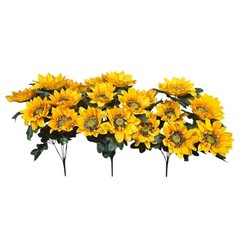 Artificial YELLOW SUNFLOWER BUSHES, SILK FLORAL CRAFT SUPPLY Set/3