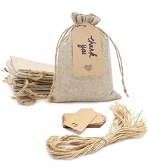 Burlap Drawstring Gift Bags w/Tags/Labels & Ties. 19. Wedding Favors Thanks