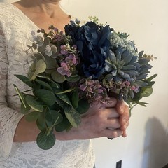 Bridal Wedding Bouquet Budget Friendly Handmade Faux Florals Blue Purple Green