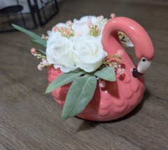 Wedding Centerpiece, Flamingo Table Decor with Bouquet of White Mini Roses
