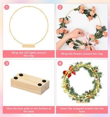 12 Inch 10 Sets Metal Floral Hoop Centerpiece with Wood Stands and LED Fairy …