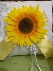 Satin Wedding Ring Pillow Sunflower Photos Ringbearer Flower girl White Yellow