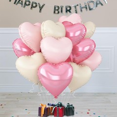 Pink Heart Balloons,18inch Bright Pink Heart Shaped Foil Balloons & Pastel Wh…