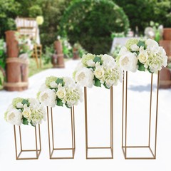 4Pcs Gold Metal Flower Stand Flower Holder Rectangular Rack Indoor/Outdoor