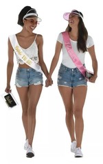 16 Pc Bachelorette Party 4 people Kit glasses sashes visors pouches white pink