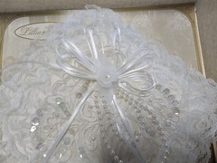Lillian Rose Ring Bearer Pillow Vtg Layers of Lace Sequins Faux Pearls Ribbons