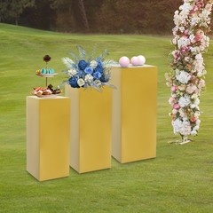 3-Pc Gold Iron Display Pedestal Stands Cuboid Set for Wedding Party