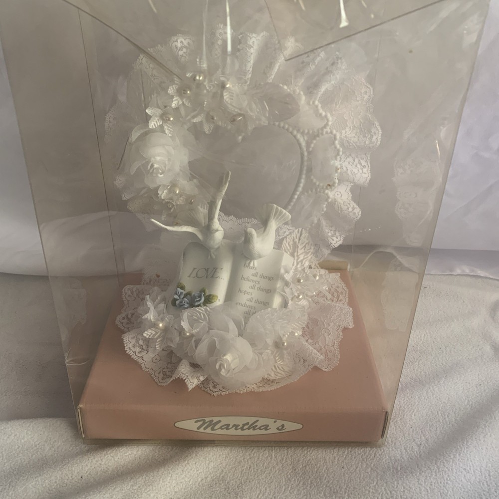 Wilton Wedding Cake Topper Love Birds Heart bell lace pearls Doves white plastic